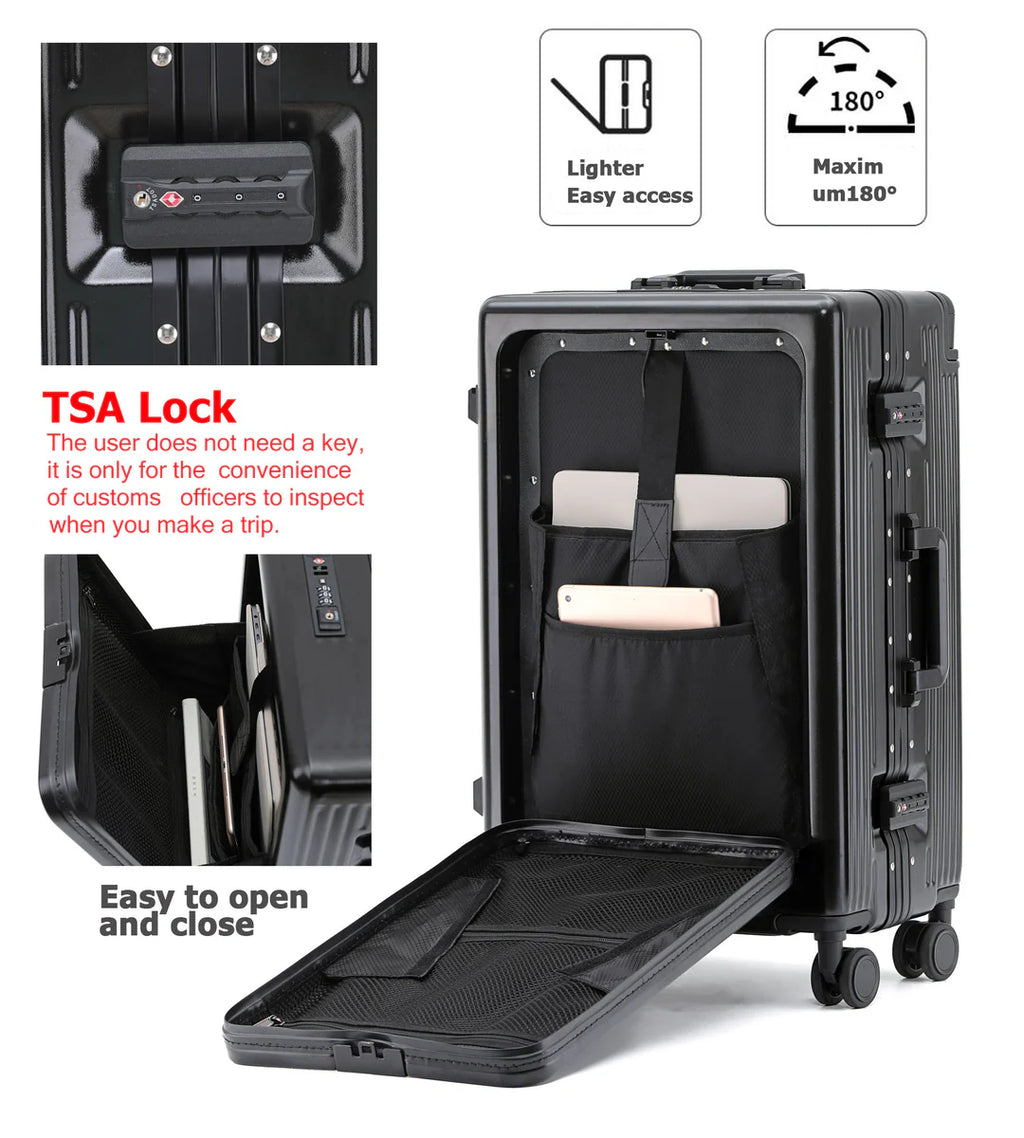 Wide Handle Aluminum Frame Carry-On Luggage