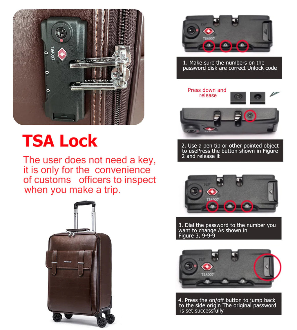 PVC Leather Business Carry-On Spinner Luggage