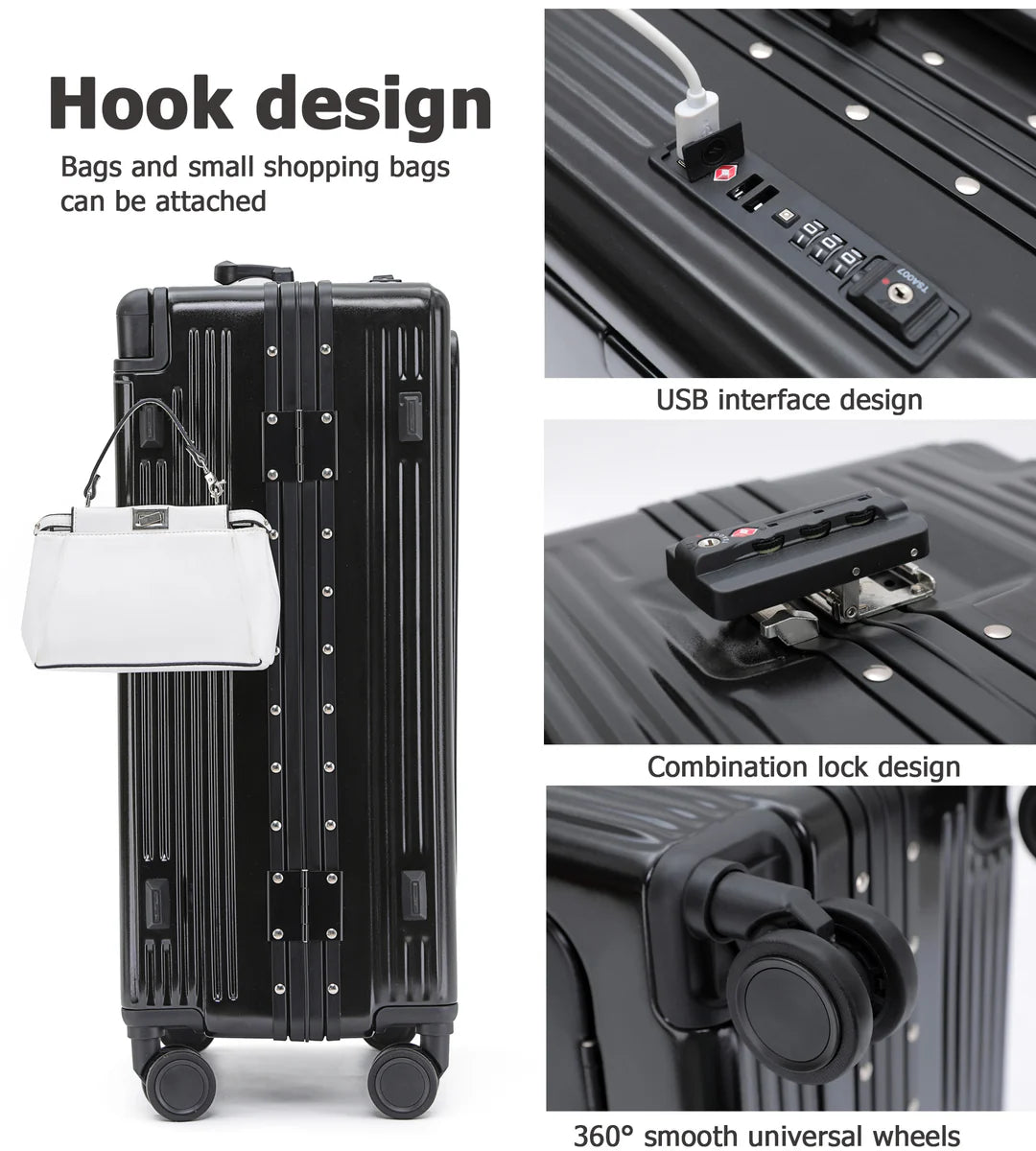 Wide Handle Aluminum Frame Carry-On Luggage