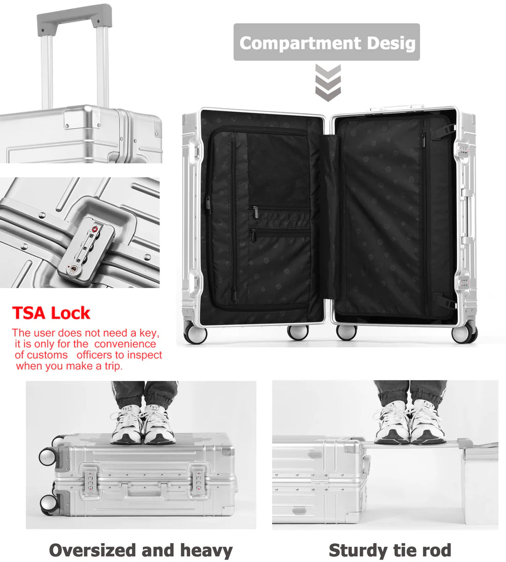 Aluminum Frame Wide Handle Spinner Luggage